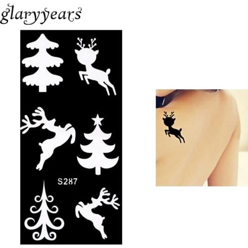 1 Piece Henna Tattoo Stencil Hollow Christmas Tree Wapiti Airbrush Painting for Women Body Art Sexy Tattoo Stencil Products S287