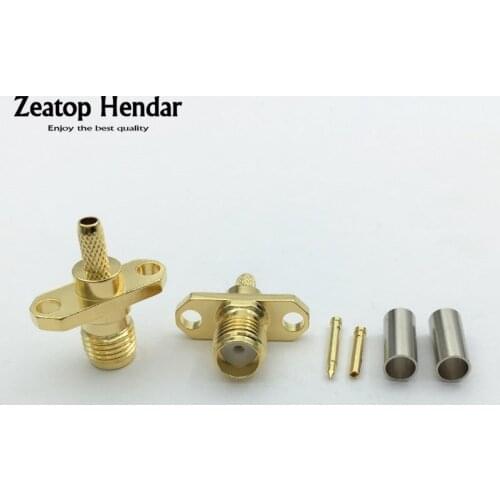 1Pcs Brass SMA / RP-SMA Female Jack with 2 Hole 16mm Flange Solder for Crimp RG174 RG178 RG316 LMR100 Cable RF Coaxial Connector