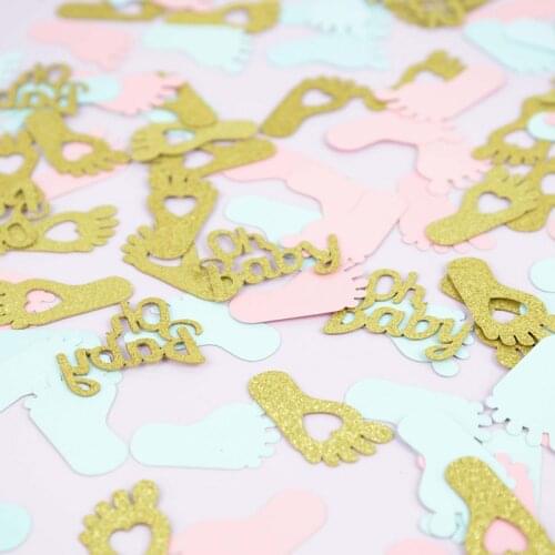 100/150pcs Gender Reveal Party Confetti Oh Baby Pink Blue Gold Footprint Paper Confetti Kids Birthday Baby Shower Decoration 8