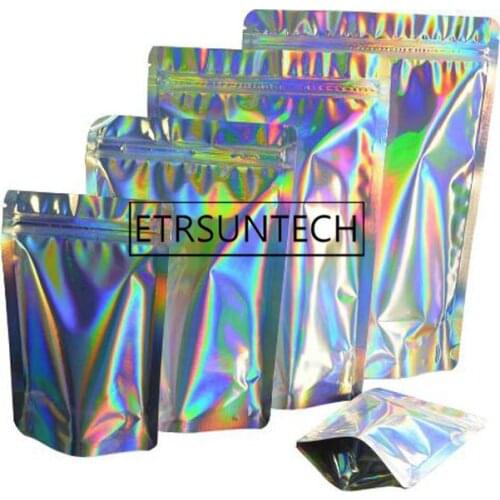 1000pcs Laser Aluminum Foil Resealable Value Pack Stand Up Bag Hologram Self Seal Zipper Plastic Pouches Bag