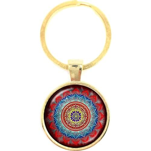 2018 New Fashion Mandala Pattern Keychain Buddhism Zen Yoga Glass Dome Key Ring Bag Accessories Jewelry Gift
