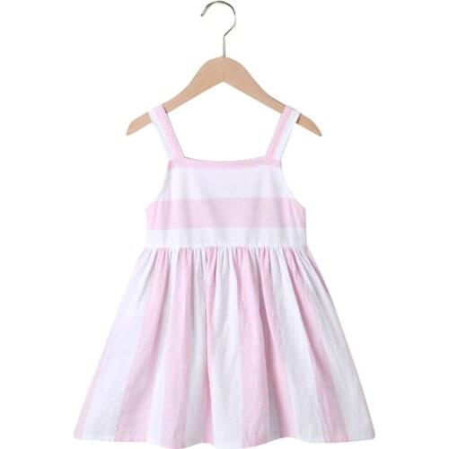 2020 Baby Summer Clothing 1-6Y Infant Kid Baby Girl Cute Striped Dress Spaghetti Sleeveless Belt Button Knee Length A-Line Dress