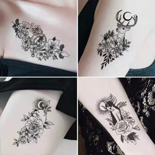 30pcs/lot Fashion Women Fake Tattoo Sticker Black Roses Design Flower Arm Body Art Girl Temporary Tattoo Sticker Small