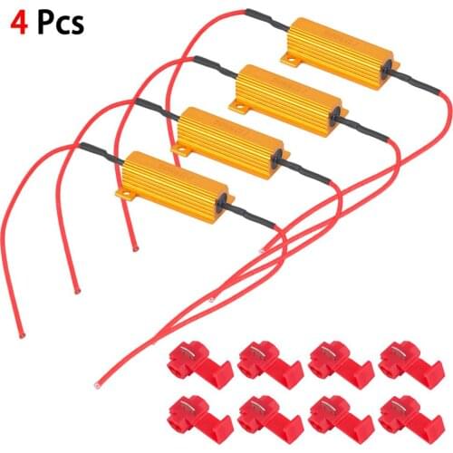 4pcs 12V 50W LED Turn Bulb Load Resistor 6Ohm Fix LED Turn Signal Light 50mmx15mm Blink Flash Fix Load Resistors LED Bulbs