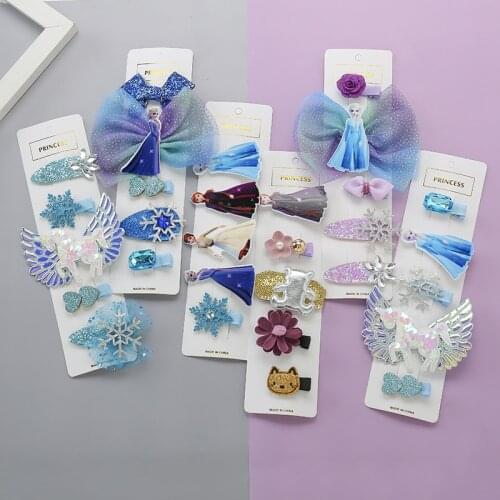 5 pcs set Disney children elsa hairpin set girl cute frozen bangs clip baby clip headdress hair accessories