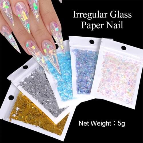 5g Holographics Irregular Nail Sequins Candy Glass Paper Nail Flakies Colorful Quadrangle Nail Power Paillette Nail Art Decor