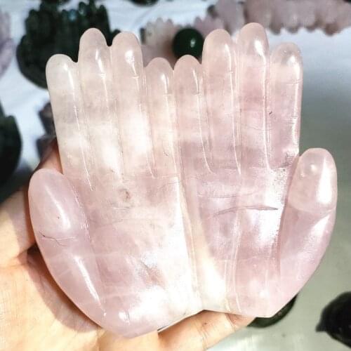 9-11cm Natural rose quartz crystal carving pink crystal buddha hand for home decoration