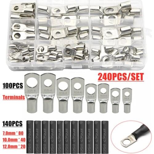 220CPS Assortment Car Auto Copper Ring Terminal Wire Crimp Connector Bare Cable Battery Terminals Soldered Connectors Kit