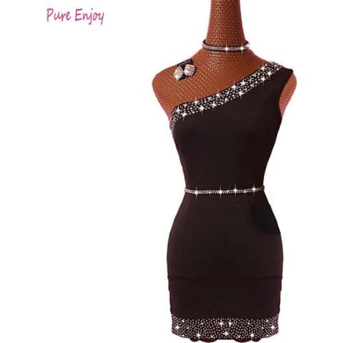 Glitter Rhinestones Latin Dance Dresses For Ladies Black Color Dress Fashion Women Ballroom Competitive Stage Costume