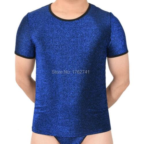 Shiny Mens Stretchy & Soft Shirts Cool Male Tee Undershort Short Sleeve Vest