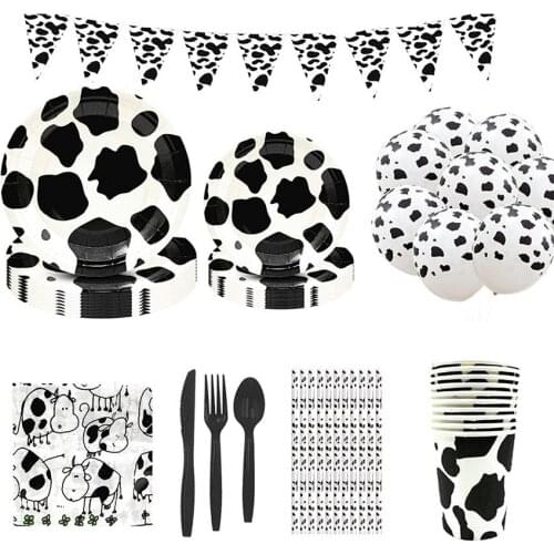 Cow Theme Birthday Party Animal Cow Decoration Disposable Cup Plate Tablecloth Baby Shower Balloon Decoration Party Supplies