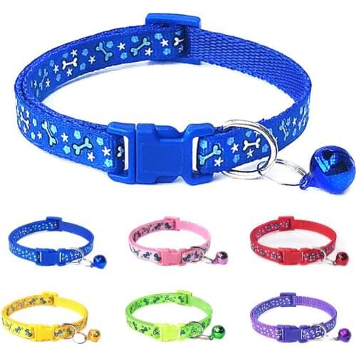 Colorful Cat Necklace Cat Collar With Bell Dog Bone Print Bells Braided collars Adjustable Buckle Collar Neck Strap Pet Supply