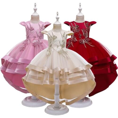 Elegant First communion dresses for girls pageant ball gown Trailing Maxi dresses for girls childrens party Lace Beaded Frocks