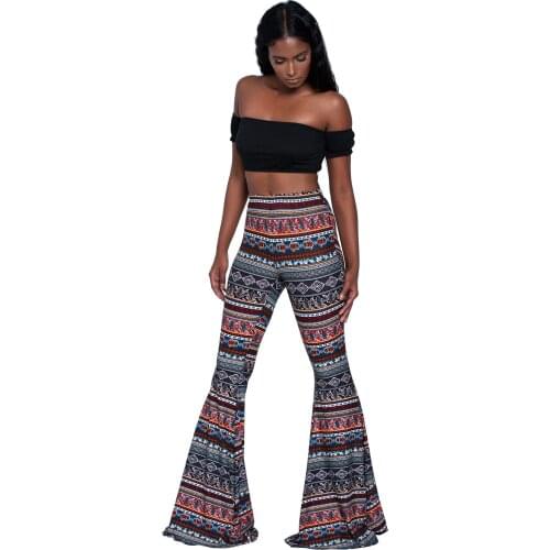 European and American retro floral stitching Slim bag hip casual pants high waist slimming micro-flared pants trousers women