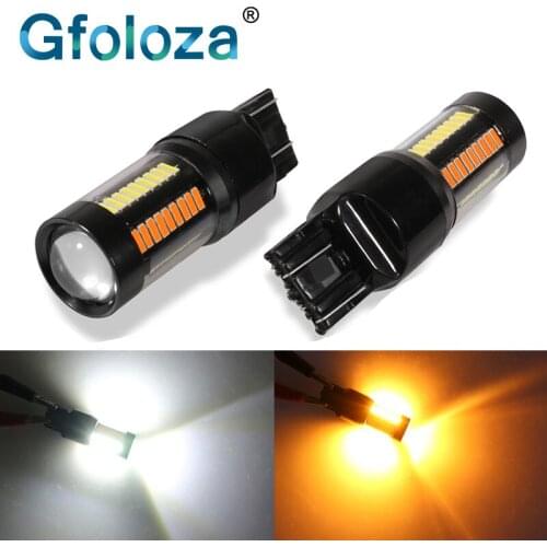 Gfoloza 2Pcs 1157 BAY15D T25 3157 7443 T20 LED Dual Color Swithback Bulbs 4014 66-SMD Auto Car LED Lights White to Amber 12-24V