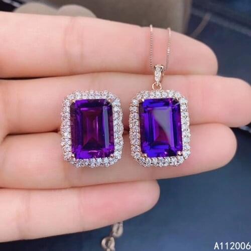 KJJEAXCMY fine jewelry 925 sterling silver inlaid amethyst female suit ring pendant big gemstone two sets luxury