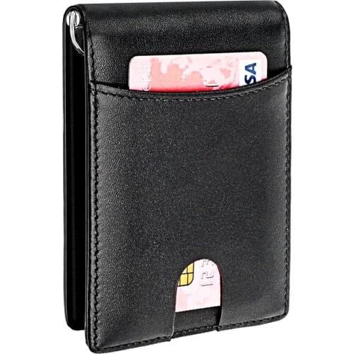 New Anti RFID Men Genuine Leather Money Clip Wallet Bifold Brand Male Purse Billfold ID Card Case Cash Holder With A Metal Clamp