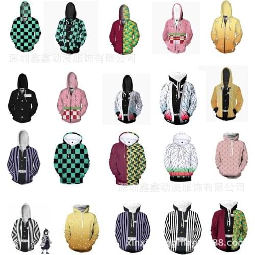Demon Slayer Kimetsu no Yaiba Tanjirou Nezuko Zenitsu Tomioka Giyuu Cosplay Hoodie Costume Anime Jacket Coat for Halloween Party