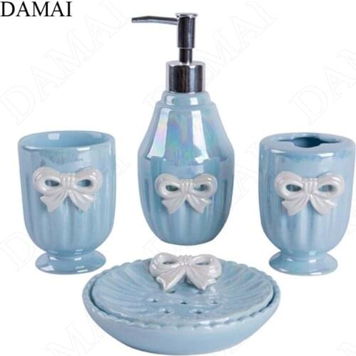 Creativity Kiln Change Bathroom Accessories Set Ceramic Nordic Modern Bownot Relief Craft Restroom Shower Accessories Home Decor