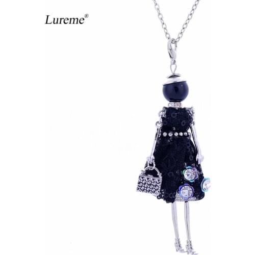 Lureme Handmade Doll Necklace Dress Handmade French Doll Pendant News Alloy Girl Women Flower Fashion Jewelry (nl005749)