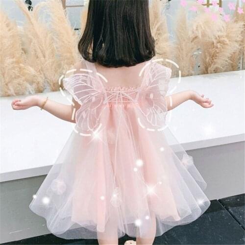 Girls Summer Clothes Fairy Butterfly Wings Kids Princess Dress Fower Baby Birthday Costume Tutu Dress Outfits