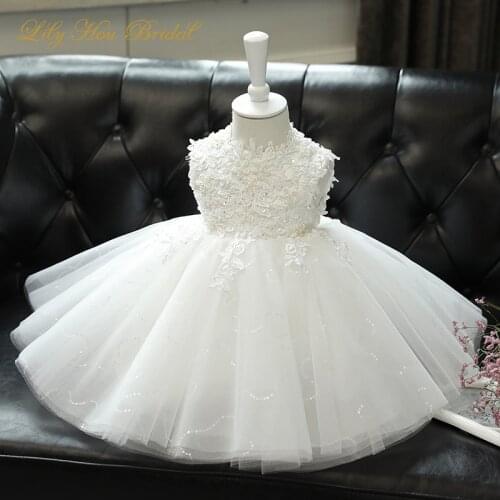 Cute Flower Girl Dresses Pearls Beaded Lace Appliques Sequined Tulle Puffy Short Wedding Party Kids Formal Gown Communion Wear
