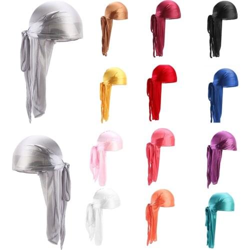 Mens Silky Durags Bandanas Turban hat Wigs Doo Men Satin Durag Biker Headwear Headband Hair Accessories Extra Long Tail Du-Rag