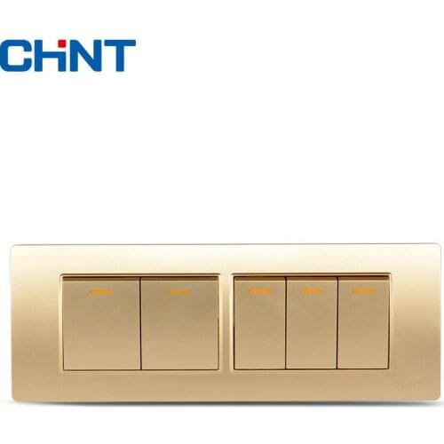 CHINT Switches 118 Type Wall Switch NEW5D Steel Champagne Hyun Golden Four Gang Five Position Two Way Switch Panel