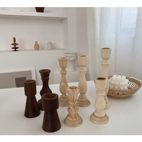 1PCs Unfinished Candlesticks Holders Retro Vintage Unpainted Simple Wood Classic Craft Candlesticks Holders Wedding Decorations