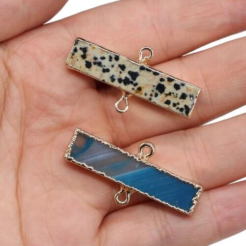 Natural Stone Charms Double Hole Rectangular Charms Connector 1pcs For DIY Necklace Jewelry Finding Accessories