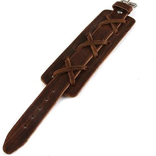 HZMAN Authentic Wide Genuine Leather Casual Mens Brown Cuff Bangle Bracelet