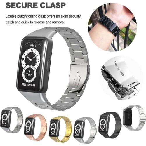 Stainless Steel Band Straps For Huawei Band 6 Wristband Bracelet Replacement Strap For Huawei Band 6 Pro/honor 6 Metal Correa