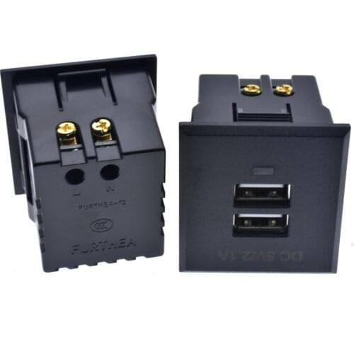 Black 5V 2.1A 2USB AC Power Socket Embedded Dual USB Desktop Receptacle DC charging power Panel Module Outlet,1PCS