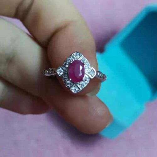 S925 sterling silver inlaid natural ruby rings for women ring is simple and generous natural stone ring engage
