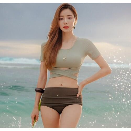 SANQi female swimwear womens split two-piece suit with chest pad high waist sexy conservative was thin hot spring swimwear