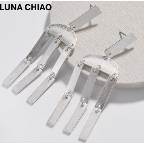 LUNA CHIAO 2018 Fashion Worn Gold Plating Geometric Mulit Rectangle Metal Drop Statement Earrings