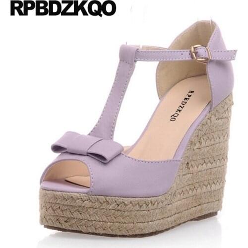 Ultra extreme high heels super purple big size bow kawaii peep toe 2019 women platform shoes wedge fish mouth t strap pumps