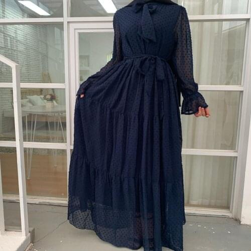 Great quality pure color muslim dress Pearl hair ball Muslim abaya peignoir islamic abaya prayer service clothing F1845