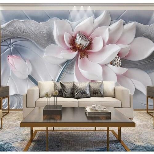 Wellyu Custom large-scale mural 3d wallpaper lotus relief background wall living room bedroom background decorative painting