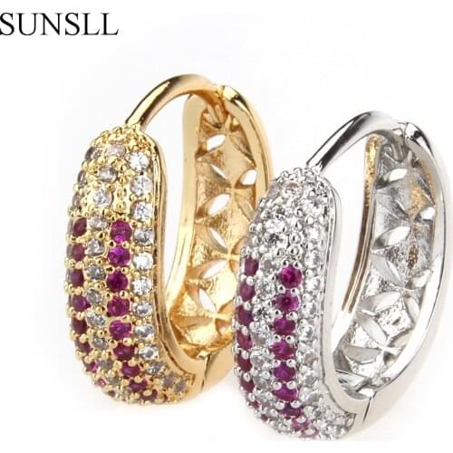 SUNSLL Gold Color Copper Pins Cubic Zirconia Hoop Earrings Womens Fashion Party Jewelry Cobre CZ Brincos