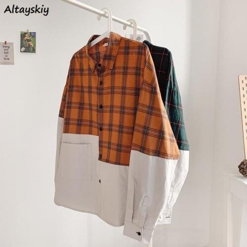 Patchwork Shirts Women Pockets Korean Style Chic Trendy Popular Leisure Daily All-match Plus Size Ulzzang Spring Autumn Female