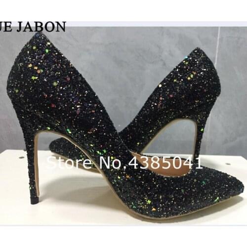 YUE JABON Women Pumps High Heels Black Glitter Wedding Shoes Woman High Heels Sexy Ladies Shoes Women High Heels 8/10/12cm Shoes