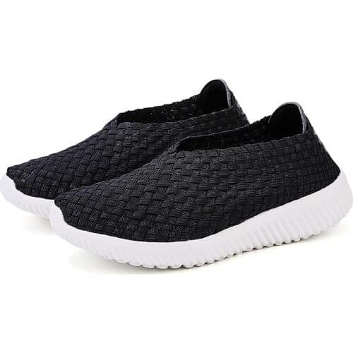 Women Shoes 2019 Summer Breathable Flats Shoes Light Flat Loafers Cheap Wokr Sneakers Flats Handmade Woven Shoes Big Size