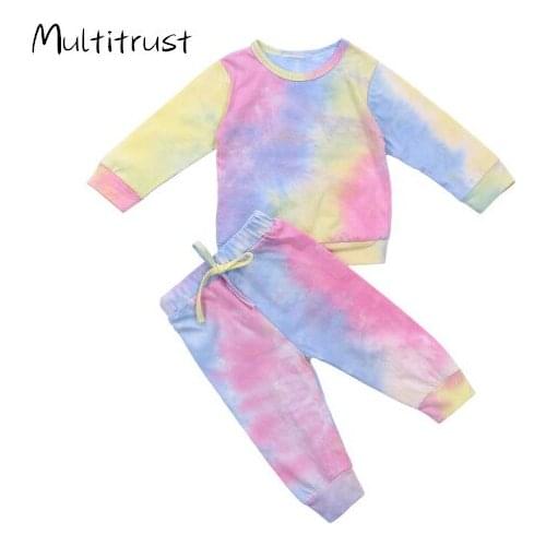 1-4Y Autumn Girls Tie Dye Clothing Sets Children Girls Long Sleeve T-shirts Tops+Pants Kids Gradient Tracksuits Outfits