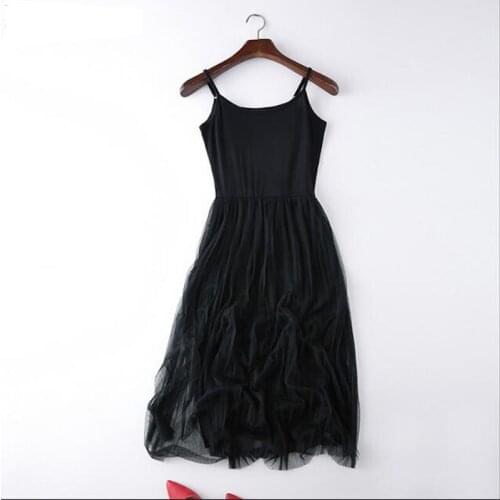 Wome Dress Sexy Spaghetti Strap Patchwork Mesh Dresses Spring Summer Gauze Lace Tank Casual Pleated Party Dress Vestidos LM22