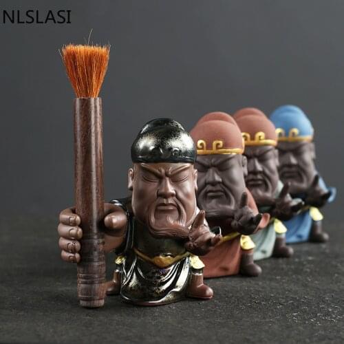 1 PCS Handmade Purple Clay tea pet Guan Yu Statue Tea Figurine Ornament Desktop Crafts Tea Set Accessories home decoration