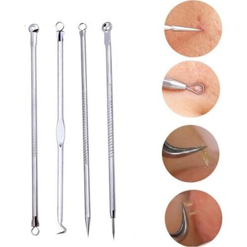 2020 New 4 Pcs/Set Stainless Steel Acne Blackhead Remover Needles Pimple Spot Comedone Extractor Cleanser Face Clean Tools