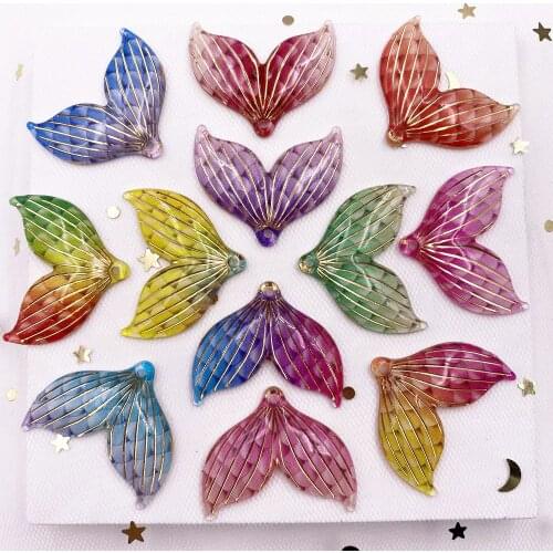 50pcs Resin Colorful Mermaid Fish Tail Flatback Rhinestone 1 Hole Buttons Appliques DIY Wedding Scrapbook Ornament Craft G54