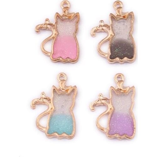 Free Shipping Bling Double Colors Enamel Alloy Charms 10pcs 21*11MM kawaii Animal Cat Pendants Fit Bracelet Earring Keyring DIY