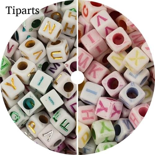 100pcs 6mm Mixed Plating Letter Plastic Beads Square Alphabet Loose Spacer For Jewelry Making Handmade Diy Bracelet Necklace